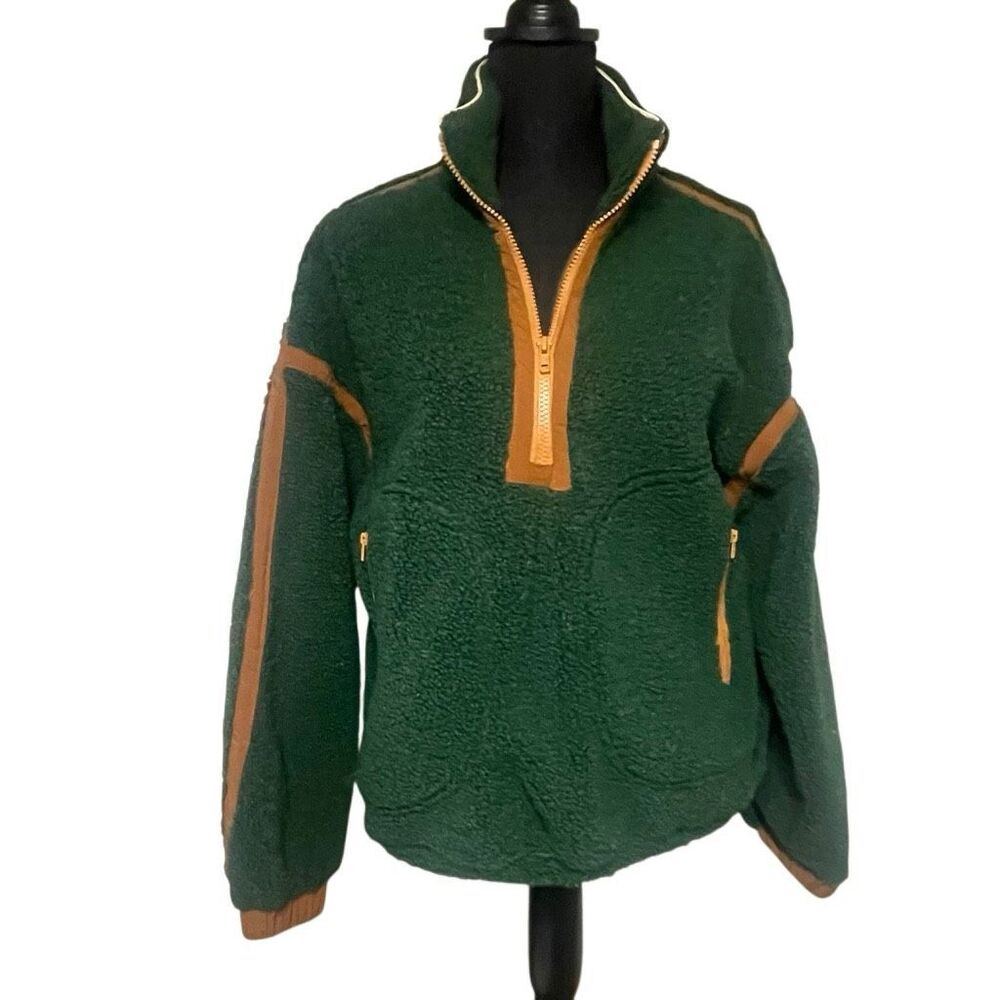 Forest Green and Tan Fleece Quarter Zip Pullover N0599